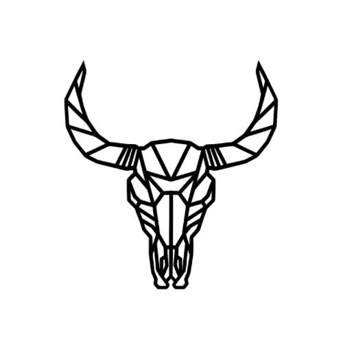 Line drawing of a bull skull
